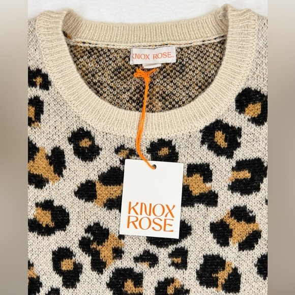 KNOX ROSE Cheetah Leopard Animal Print Crew Neck Sweater Size Medium Boho Fall - Picture 5 of 13
